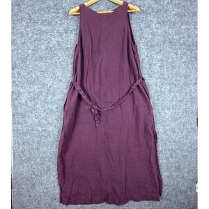 Monoprix Femme Midi Tank Dress Womens 44 Purple Linen Sleeveless Belted Summery